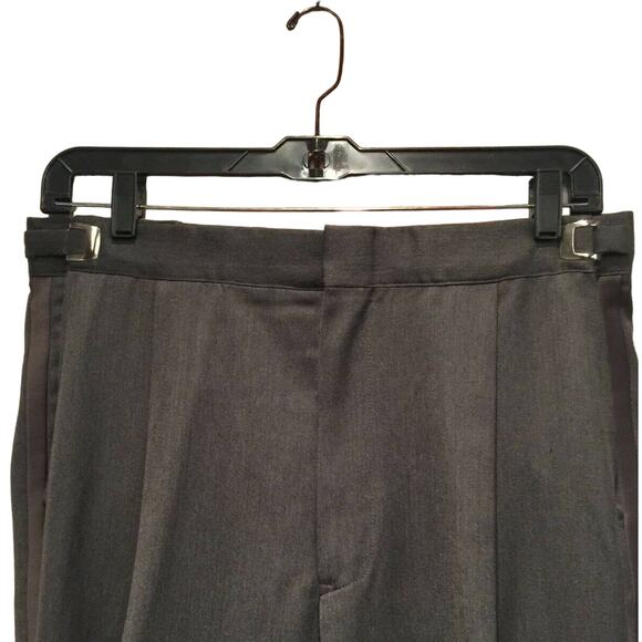 NO HEM Adjustable 37" Waistband Gray Wool Blend Men's Tuxedo Pants w Side Stripe - Picture 4 of 5